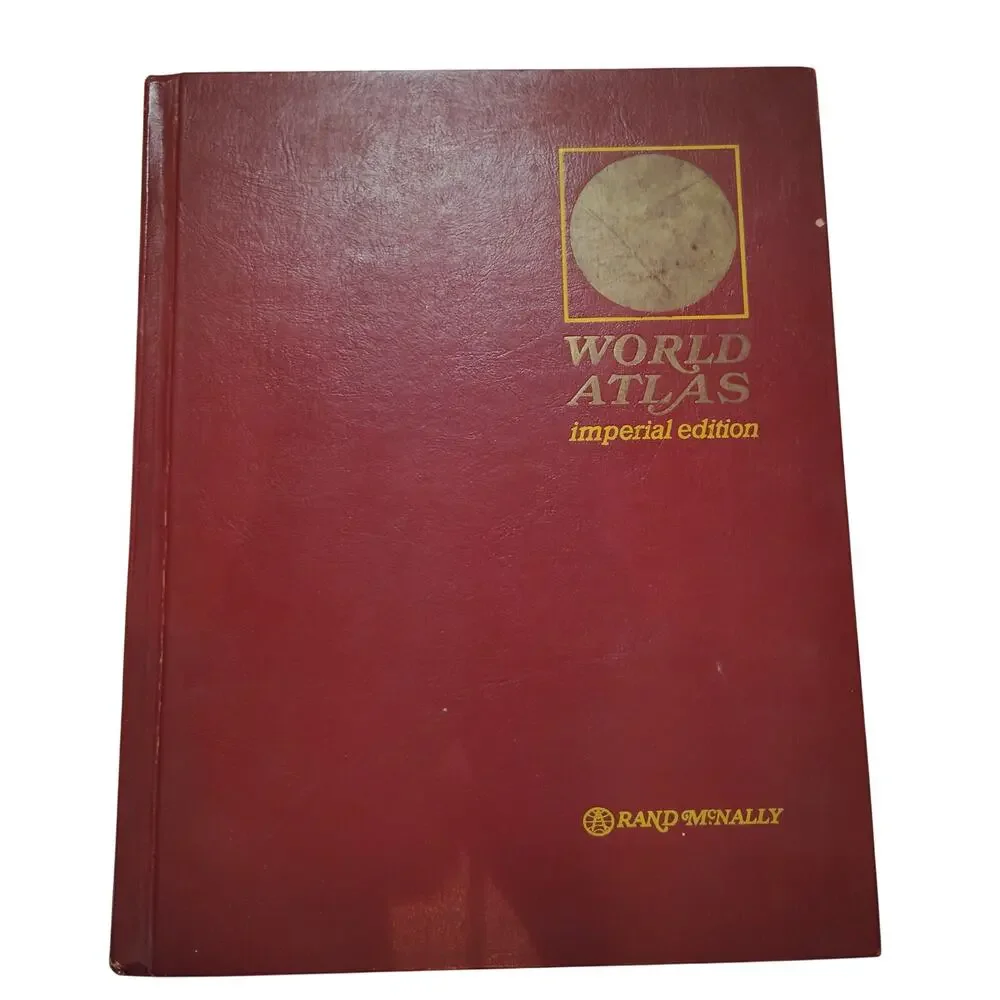 VTG 1973 Rand McNally World Atlas Imperial Edtn Oversized HC Burgundy Gold‑Foil